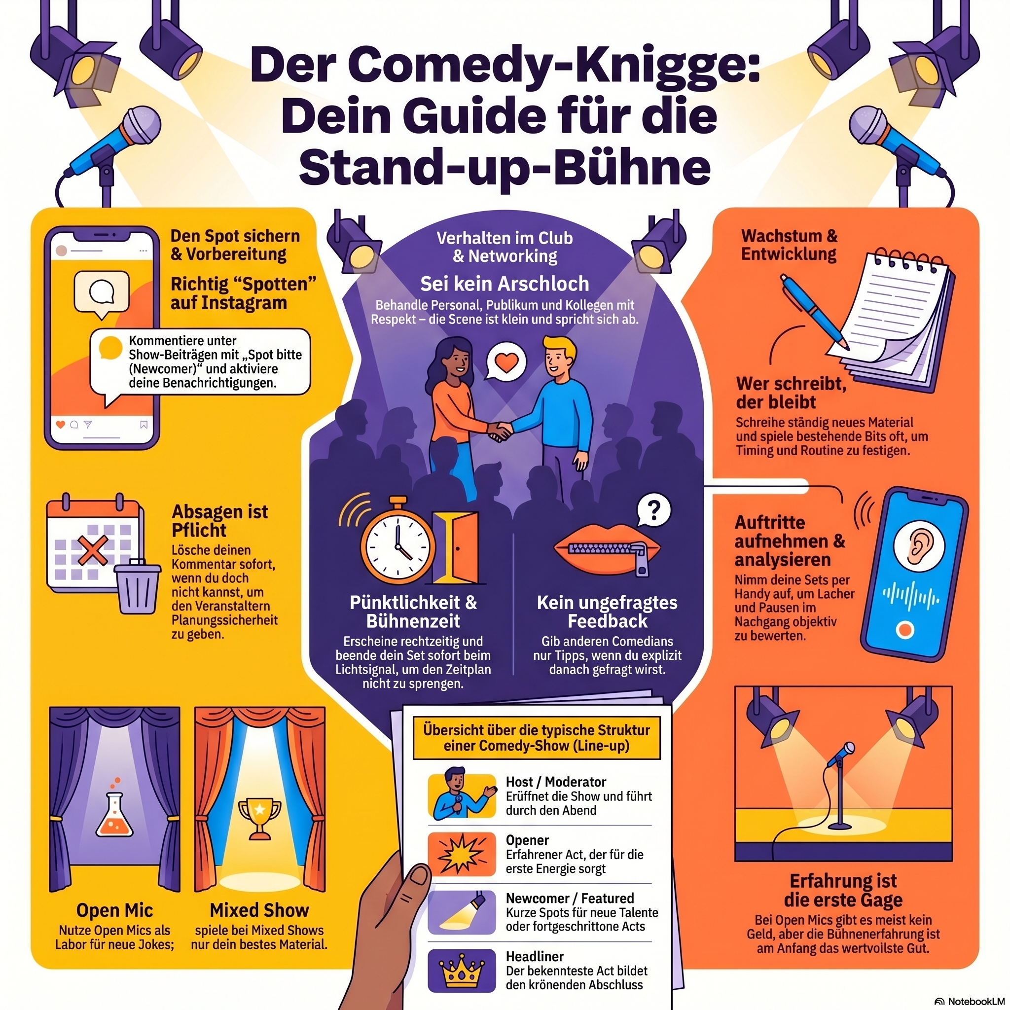 Comedy-Knigge Infografik – alle wichtigen Regeln auf einen Blick